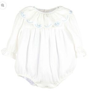 White and Blue Embroidered Kids One Piece